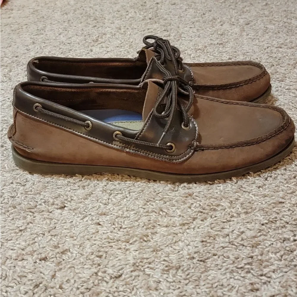 Sperry Leeward 2 Eyelet Brown Leather Boat Deck Shoes Size 13